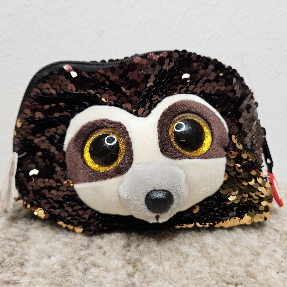 TY Beanies Accessory Bag Sloth Dangler Fashion Sequins Brown Makeup Cosmetic